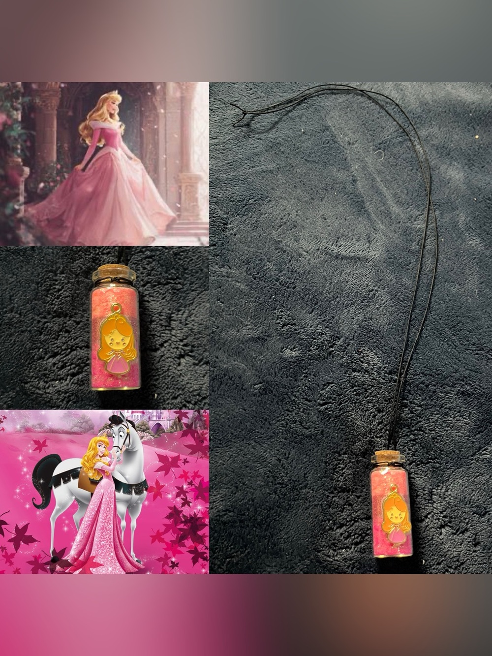 Disney Sleeping Beauty Aurora Inspired Potion Fairy Bottle Necklace w/ Pendant